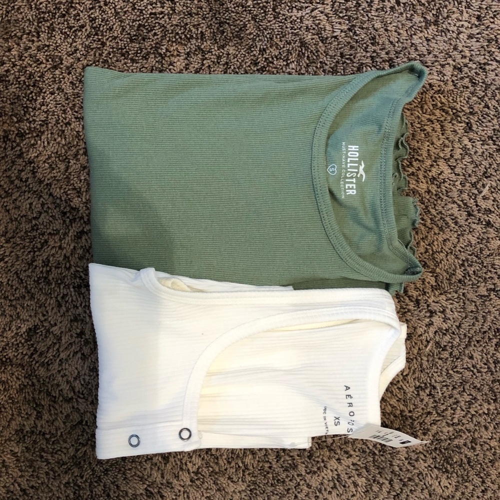 Green Hollister shirt, size small. White aeropostale tanktop, size xs